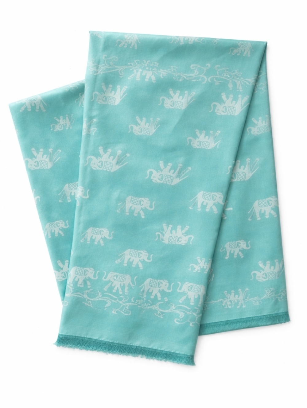 100% Silk Boho Elephant Sea Foam Green Scarf Wrap NWOT